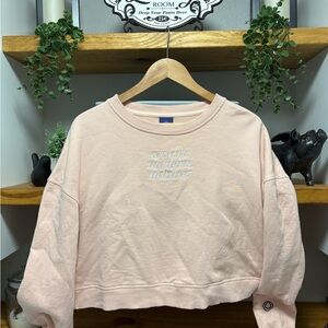 Monat Light Pink Cropped Sweatshirt with Embroidered Text We Are Modern Nature
